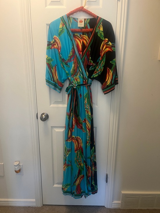 FARM Rio Dresses & Skirts - FARM Rio Turquoise & Black Tropical Banana Print Maxi Dress
